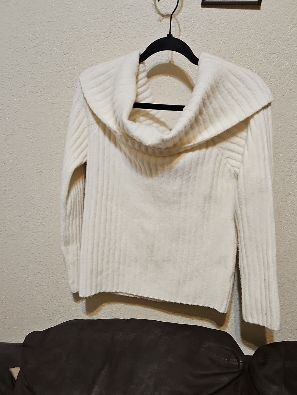 Pink Rose Cream Ribbed Cowl Sweater